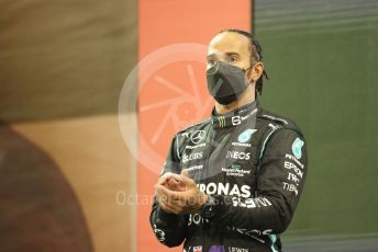World © Octane Photographic Ltd. Formula 1 – Etihad F1 Grand Prix Abu Dhabi. Mercedes AMG Petronas F1 Team F1 W12 - Lewis Hamilton. Yas Marina Circuit, Abu Dhabi. Sunday 12th December 2021 Podium and post race celebrations.