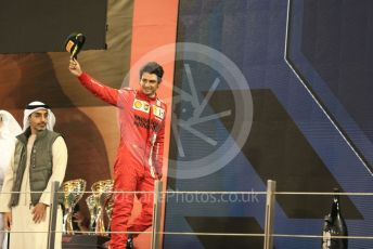 World © Octane Photographic Ltd. Formula 1 – Etihad F1 Grand Prix Abu Dhabi. Scuderia Ferrari Mission Winnow SF21 – Carlos Sainz. Yas Marina Circuit, Abu Dhabi. Sunday 12th December 2021 Podium and post race celebrations.