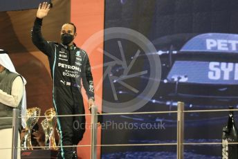 World © Octane Photographic Ltd. Formula 1 – Etihad F1 Grand Prix Abu Dhabi. Mercedes AMG Petronas F1 Team F1 W12 - Lewis Hamilton. Yas Marina Circuit, Abu Dhabi. Sunday 12th December 2021 Podium and post race celebrations.