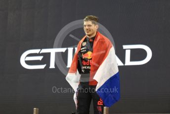 World © Octane Photographic Ltd. Formula 1 – Etihad F1 Grand Prix Abu Dhabi. Red Bull Racing Honda RB16B – Max Verstappen. Yas Marina Circuit, Abu Dhabi. Sunday 12th December 2021 Podium and post race celebrations.