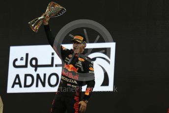 World © Octane Photographic Ltd. Formula 1 – Etihad F1 Grand Prix Abu Dhabi. Red Bull Racing Honda RB16B – Max Verstappen. Yas Marina Circuit, Abu Dhabi. Sunday 12th December 2021 Podium and post race celebrations.