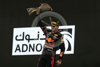 World © Octane Photographic Ltd. Formula 1 – Etihad F1 Grand Prix Abu Dhabi. Red Bull Racing Honda RB16B – Max Verstappen. Yas Marina Circuit, Abu Dhabi. Sunday 12th December 2021 Podium and post race celebrations.