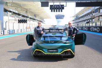 World © Octane Photographic Ltd. FIA F2 (Formula 2) – Etihad F1 Grand Prix Abu Dhabi. Aston Martin Vantage Safety Car with Bernd Maylander and FIA Technical Assistant Richard Darker. Yas Marina Circuit, Abu Dhabi. Saturday 11th December 2021 Sprint Race 1.