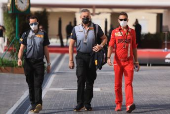 World © Octane Photographic Ltd. Formula 1 – Etihad F1 Grand Prix Abu Dhabi. Mario Isola – Pirelli Head of Car Racing and Jonathan Giacobazzi - Executive Race Manager Scuderia Ferrari. Yas Marina Circuit, Abu Dhabi. Friday 10th December 2021.