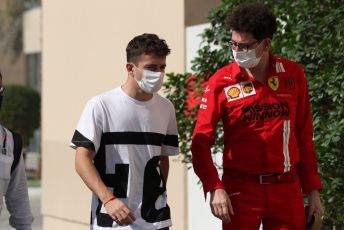 World © Octane Photographic Ltd. Formula 1 – Etihad F1 Grand Prix Abu Dhabi. Mattia Binotto – Team Principal of Scuderia Ferrari Mission Winnow and Charles Leclerc. Yas Marina Circuit, Abu Dhabi. Friday 10th December 2021.