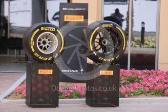 World © Octane Photographic Ltd. Formula 1 – Etihad F1 Grand Prix Abu Dhabi. Pirelli's current 13 inch (13") tyre and next year's 18 inch (18") tyre. Yas Marina Circuit, Abu Dhabi. Saturday 11th December 2021.