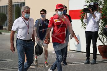 World © Octane Photographic Ltd. Formula 1 – Etihad F1 Grand Prix Abu Dhabi. Scuderia Ferrari Mission Winnow SF21 – Carlos Sainz and father Carlos Sainz Sr.. Yas Marina Circuit, Abu Dhabi. Saturday 11th December 2021 Paddock and Setup.