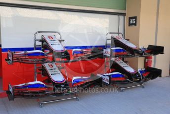 World © Octane Photographic Ltd. Formula 1 – Etihad F1 Grand Prix Abu Dhabi. Uralkali Haas F1 Team VF21 – Nikita Mazepin and Mick Schumacher nose and front wings. Yas Marina Circuit, Abu Dhabi. Saturday 11th December 2021 Paddock and Setup.