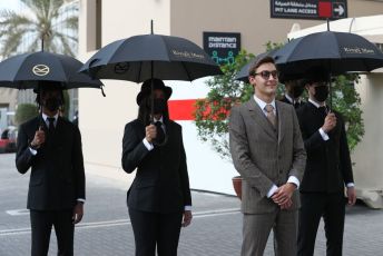 World © Octane Photographic Ltd. Formula 1 – Etihad F1 Grand Prix Abu Dhabi. Williams Racing FW 43B – George Russell suited for Kingsmen photo shoot. Yas Marina Circuit, Abu Dhabi. Sunday 12th December 2021 Paddock and Setup.