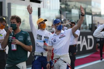 World © Octane Photographic Ltd. Formula 1 – Etihad F1 Grand Prix Abu Dhabi. McLaren F1 Team MCL35M – Daniel Ricciardo and Uralkali Haas F1 Team VF21 – Mick Schumacher. Yas Marina Circuit, Abu Dhabi. Sunday 12th December 2021 Drivers’ Parade.