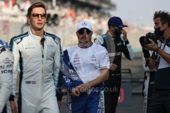 World © Octane Photographic Ltd. Formula 1 – Etihad F1 Grand Prix Abu Dhabi. Williams Racing FW 43B – George Russell and Mercedes AMG Petronas F1 Team F1 W12 - Valtteri Bottas. Yas Marina Circuit, Abu Dhabi. Sunday 12th December 2021 Drivers’ Parade.