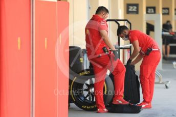 World © Octane Photographic Ltd. Formula 1 – F1 Young Driver and Tyre Test. Scuderia Ferrari Mission Winnow mechanics and 18 inch wheels. Yas Marina Circuit, Abu Dhabi. Tuesday 14th December 2021.