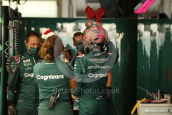 World © Octane Photographic Ltd. Formula 1 – F1 Young Driver and Tyre Test. Aston Martin Cognizant F1 Team Mule Car – Sebastian Vettel with Christmas antlers. Yas Marina Circuit, Abu Dhabi. Tuesday 14th December 2021.