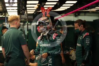 World © Octane Photographic Ltd. Formula 1 – F1 Young Driver and Tyre Test. Aston Martin Cognizant F1 Team Mule Car – Sebastian Vettel with Christmas antlers and red nose. Yas Marina Circuit, Abu Dhabi. Tuesday 14th December 2021.