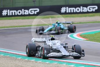 World © Octane Photographic Ltd. Formula 1 – Emilia Romagna Grand Prix – Imola, Italy. Friday 22nd April 2022 Qualifying. Scuderia AlphaTauri AT03 - Yuki Tsunoda and Aston Martin Aramco Cognizant F1 Team AMR22 - Sebastian Vettel.