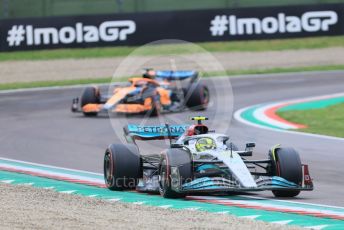World © Octane Photographic Ltd. Formula 1 – Emilia Romagna Grand Prix – Imola, Italy. Friday 22nd April 2022 Qualifying. Mercedes-AMG Petronas F1 Team F1 W13 - Lewis Hamilton and McLaren F1 Team MCL36 - Daniel Ricciardo.
