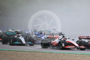 World © Octane Photographic Ltd. Formula 1 – Emilia Romagna Grand Prix – Imola, Italy. Friday 24th April 2022 Race. Haas F1 Team VF-22 - Kevin Magnussen and Mercedes-AMG Petronas F1 Team F1 W13 - Lewis Hamilton.
