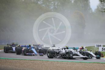 World © Octane Photographic Ltd. Formula 1 – Emilia Romagna Grand Prix – Imola, Italy. Friday 24th April 2022 Race. Scuderia AlphaTauri AT03 - Yuki Tsunoda and Mercedes-AMG Petronas F1 Team F1 W13 - Lewis Hamilton.