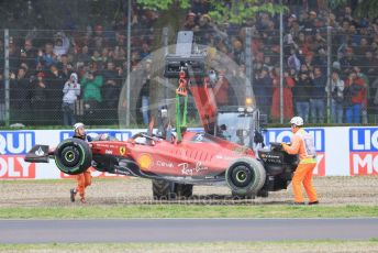 World © Octane Photographic Ltd. Formula 1 – Emilia Romagna Grand Prix – Imola, Italy. Friday 24th April 2022 Race. Scuderia Ferrari F1-75 - Carlos Sainz' car craned away