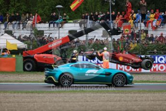 World © Octane Photographic Ltd. Formula 1 – Emilia Romagna Grand Prix – Imola, Italy. Friday 24th April 2022 Race. Scuderia Ferrari F1-75 - Carlos Sainz and Aston Martin F1 safety car.
