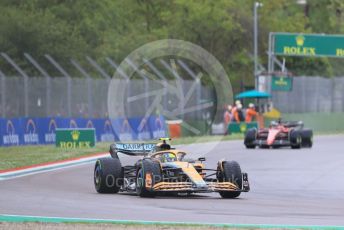 World © Octane Photographic Ltd. Formula 1 – Emilia Romagna Grand Prix – Imola, Italy. Friday 24th April 2022 Race. McLaren F1 Team MCL36 - Lando Norris and Scuderia Ferrari F1-75 - Charles Leclerc.