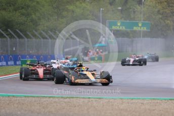 World © Octane Photographic Ltd. Formula 1 – Emilia Romagna Grand Prix – Imola, Italy. Friday 24th April 2022 Race. McLaren F1 Team MCL36 - Lando Norris and Scuderia Ferrari F1-75 - Charles Leclerc.
