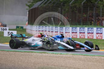 World © Octane Photographic Ltd. Formula 1 – Emilia Romagna Grand Prix – Imola, Italy. Friday 24th April 2022 Race. BWT Alpine F1 Team A522 - Fernando Alonso and Mercedes-AMG Petronas F1 Team F1 W13 - Lewis Hamilton.