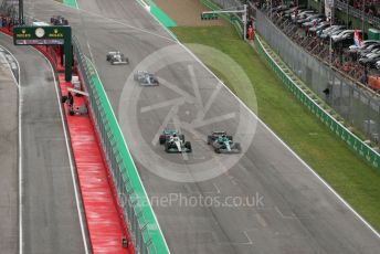 World © Octane Photographic Ltd. Formula 1 – Emilia Romagna Grand Prix – Imola, Italy. Friday 24th April 2022 Race. Mercedes-AMG Petronas F1 Team F1 W13 - Lewis Hamilton and Aston Martin Aramco Cognizant F1 Team AMR22 - Lance Stroll.