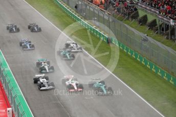 World © Octane Photographic Ltd. Formula 1 – Emilia Romagna Grand Prix – Imola, Italy. Friday 24th April 2022 Race. Aston Martin Aramco Cognizant F1 Team AMR22 - Sebastian Vettel leads Haas F1 Team VF-22 - Mick Schumacher. and Scuderia AlphaTauri AT03 - Yuki Tsunoda.