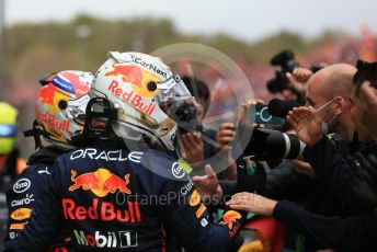 World © Octane Photographic Ltd. Formula 1 – Emilia Romagna Grand Prix – Imola, Italy. Friday 24th April 2022 Parc Ferme. Oracle Red Bull Racing RB18 – Max Verstappen and Sergio Perez.