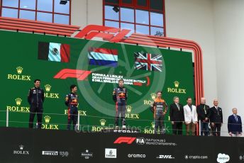 World © Octane Photographic Ltd. Formula 1 – Emilia Romagna Grand Prix – Imola, Italy. Friday 24th April 2022 Podium. Oracle Red Bull Racing RB18 – Max Verstappen and Sergio Perez and McLaren F1 Team MCL36 - Lando Norris.