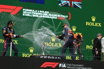 World © Octane Photographic Ltd. Formula 1 – Emilia Romagna Grand Prix – Imola, Italy. Friday 24th April 2022 Podium. Oracle Red Bull Racing RB18 – Max Verstappen and Sergio Perez.