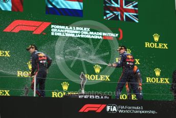 World © Octane Photographic Ltd. Formula 1 – Emilia Romagna Grand Prix – Imola, Italy. Friday 24th April 2022 Podium. Oracle Red Bull Racing RB18 – Max Verstappen and Sergio Perez.