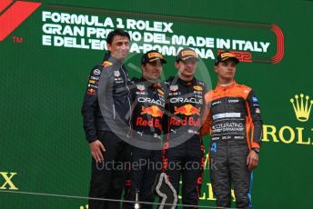 World © Octane Photographic Ltd. Formula 1 – Emilia Romagna Grand Prix – Imola, Italy. Friday 24th April 2022 Podium. Oracle Red Bull Racing RB18 – Max Verstappen and Sergio Perez and McLaren F1 Team MCL36 - Lando Norris.