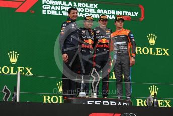 World © Octane Photographic Ltd. Formula 1 – Emilia Romagna Grand Prix – Imola, Italy. Friday 24th April 2022 Podium. Oracle Red Bull Racing RB18 – Max Verstappen and Sergio Perez and McLaren F1 Team MCL36 - Lando Norris.