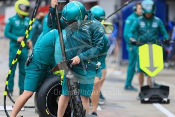 World © Octane Photographic Ltd. Formula 1 – Emilia Romagna Grand Prix – Imola, Italy. Thursday 21st April 2022 Paddock and Setup. Aston Martin Aramco Cognizant F1 Team AMR22 Pitstop practice.