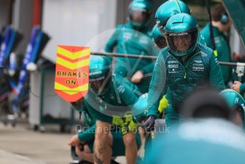 World © Octane Photographic Ltd. Formula 1 – Emilia Romagna Grand Prix – Imola, Italy. Thursday 21st April 2022 Paddock and Setup. Aston Martin Aramco Cognizant F1 Team AMR22 Pitstop practice.