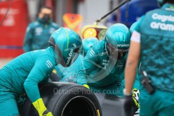 World © Octane Photographic Ltd. Formula 1 – Emilia Romagna Grand Prix – Imola, Italy. Thursday 21st April 2022 Paddock and Setup. Aston Martin Aramco Cognizant F1 Team AMR22 Pitstop practice.