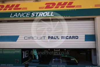 World © Octane Photographic Ltd. Formula 1 – French Grand Prix - Paul Ricard - Le Castellet. Friday 22nd July 2022 Paddock. Aston Martin Aramco Cognizant F1 Team AMR22 - Lance Stroll closed garage