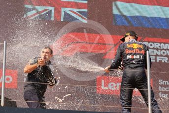 World © Octane Photographic Ltd. Formula 1 – French Grand Prix - Paul Ricard - Le Castellet. Sunday 24th July 2022 Podium. Oracle Red Bull Racing RB18 – Max Verstappen and Technical Director - Pierre Wache.