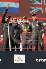 World © Octane Photographic Ltd. Formula 1 – French Grand Prix - Paul Ricard - Le Castellet. Sunday 24th July 2022 Podium. Oracle Red Bull Racing RB18 – Max Verstappen and Peirre Wache Technical Director, Mercedes-AMG Petronas F1 Team F1 W13 - Lewis Hamilton and George Russell.