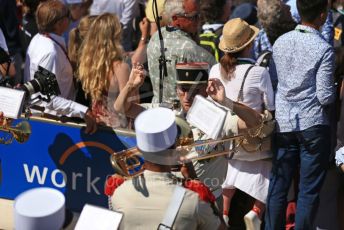 World © Octane Photographic Ltd. Formula 1 – French Grand Prix - Paul Ricard - Le Castellet. Sunday 24th July 2022 Podium. Oracle Red Bull Racing RB18 – Max Verstappen and Peirre Wache Technical Director, Band playing the National Anthems.