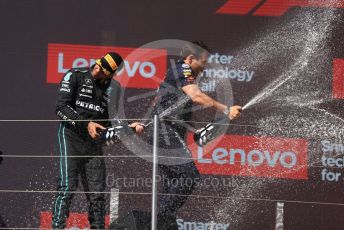 World © Octane Photographic Ltd. Formula 1 – French Grand Prix - Paul Ricard - Le Castellet. Sunday 24th July 2022 Podium. Mercedes-AMG Petronas F1 Team F1 W13 - Lewis Hamilton and Oracle Red Bull  Technical Director - Pierre Wache.