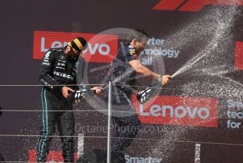 World © Octane Photographic Ltd. Formula 1 – French Grand Prix - Paul Ricard - Le Castellet. Sunday 24th July 2022 Podium. Mercedes-AMG Petronas F1 Team F1 W13 - Lewis Hamilton and Oracle Red Bull Technical Director - Pierre Wache.