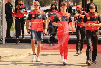 World © Octane Photographic Ltd. Formula 1 – French Grand Prix - Paul Ricard - Le Castellet. Saturday 23rd July 2022 Paddock. Scuderia Ferrari F1-75 - Carlos Sainz and Charles Leclerc.