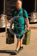 World © Octane Photographic Ltd. Formula 1 – French Grand Prix - Paul Ricard - Le Castellet. Sunday 24th July 2022 Paddock. Aston Martin Aramco Cognizant F1 Team mechanic with fuel jerry cans.