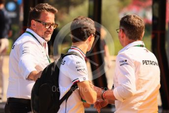 World © Octane Photographic Ltd. Formula 1 – French Grand Prix - Paul Ricard - Le Castellet. Sunday 24th July 2022 Paddock. Mercedes-AMG Petronas F1 Team F1 W13 Reserve driver – Nyck de Vries with young driver manager Gwen Lagrue.