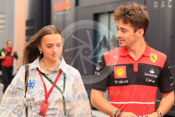 World © Octane Photographic Ltd. Formula 1– Hungarian Grand Prix - Hungaroring, Hungary. Sunday 31st July 2022 Paddock. Scuderia Ferrari F1-75 - Charles Leclerc and girlfriend Charlotte Sine.