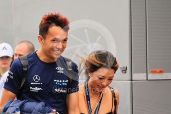 World © Octane Photographic Ltd. Formula 1– Hungarian Grand Prix - Hungaroring, Hungary. Sunday 31st July 2022 Paddock.  Williams Racing FW44 - Alex Albon and girlfriend Lily Muni.