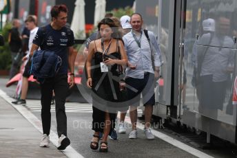 World © Octane Photographic Ltd. Formula 1– Hungarian Grand Prix - Hungaroring, Hungary. Sunday 31st July 2022 Paddock. Williams Racing FW44 - Alex Albon and girlfriend Lily Muni.